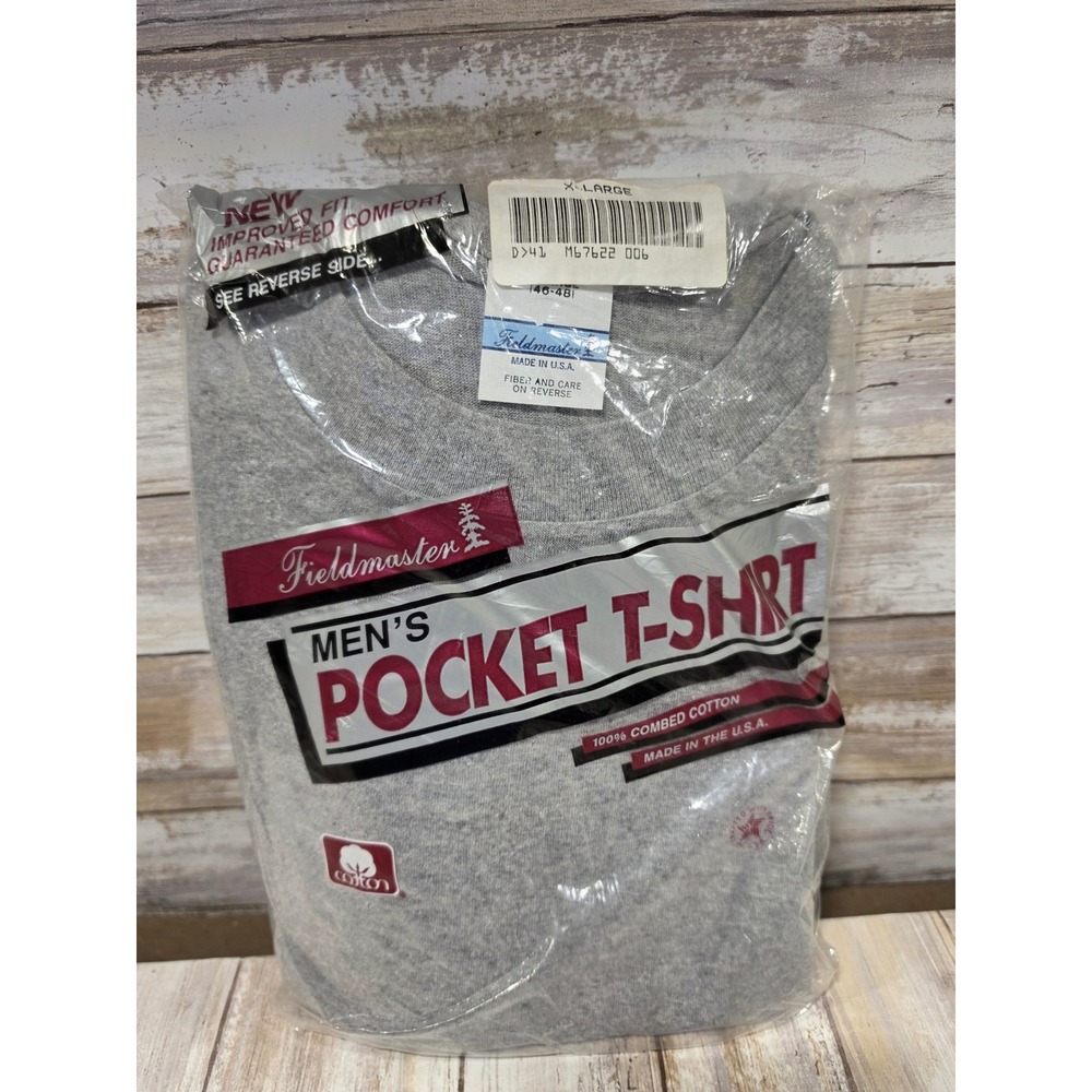 Vintage Fieldmaster Mens Pocket T-Shirt Gray Cotton Made in USA XL New NOS